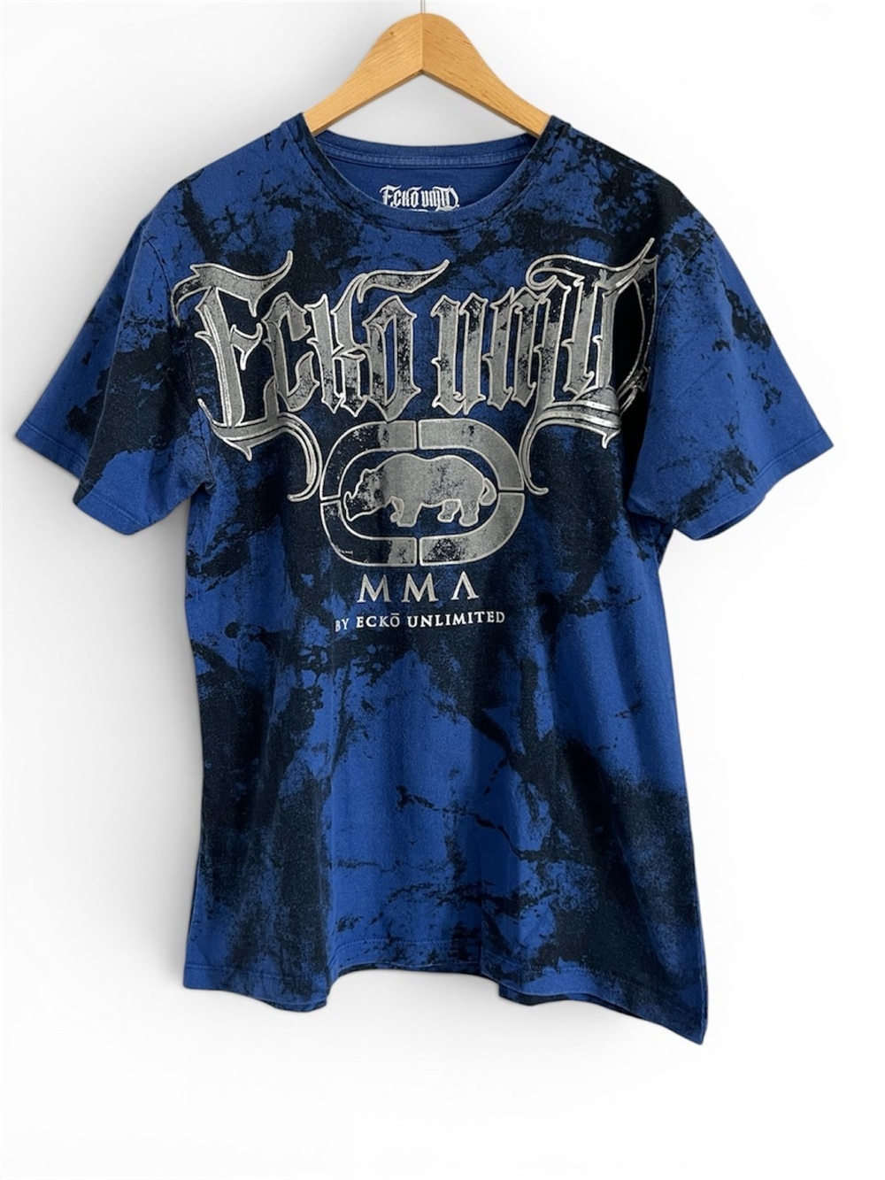 Ecko Unltd MMA Graphic Tee Blue Black Tie Dye Style Mens M